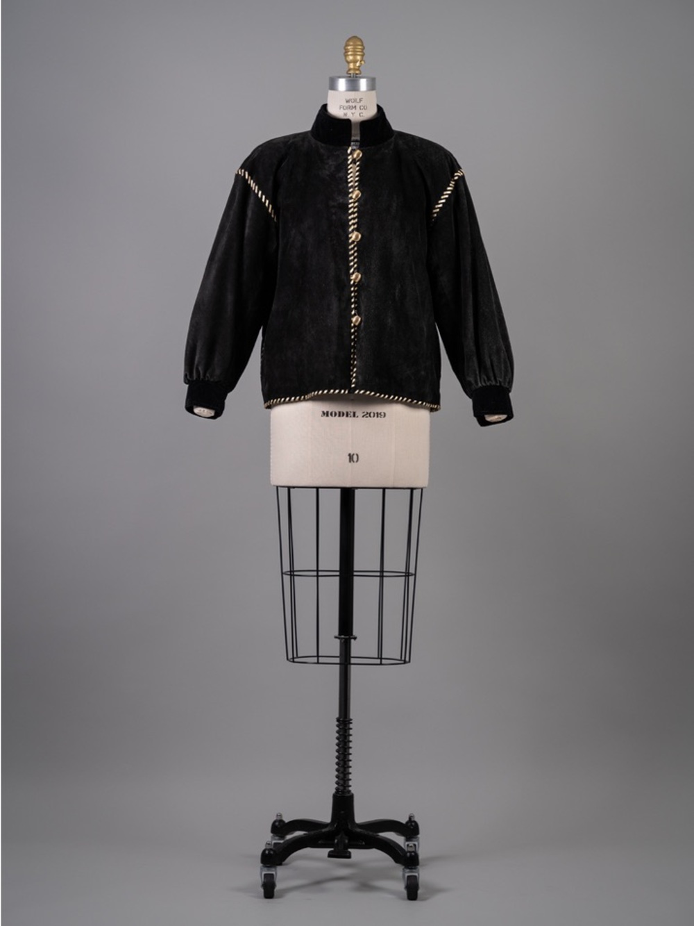 Saint Laurent rare Black Women's Suede Jacket with Gold Braid Trim, size 38